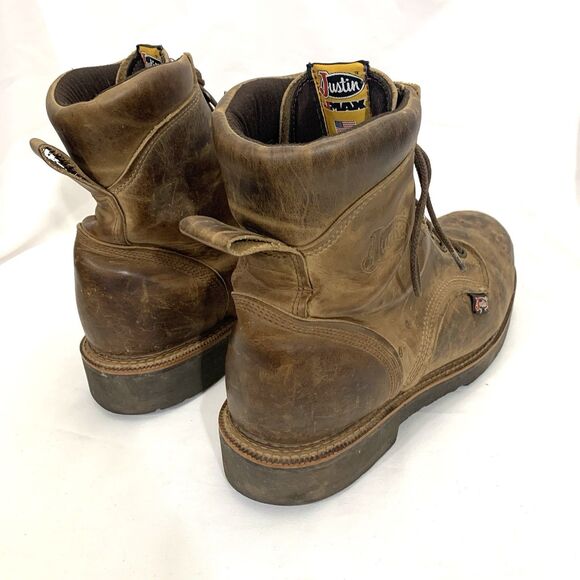 Justin J-Max Steel Toe Work Boots 13D Brown Waterproof Lace Up USA main image 6
